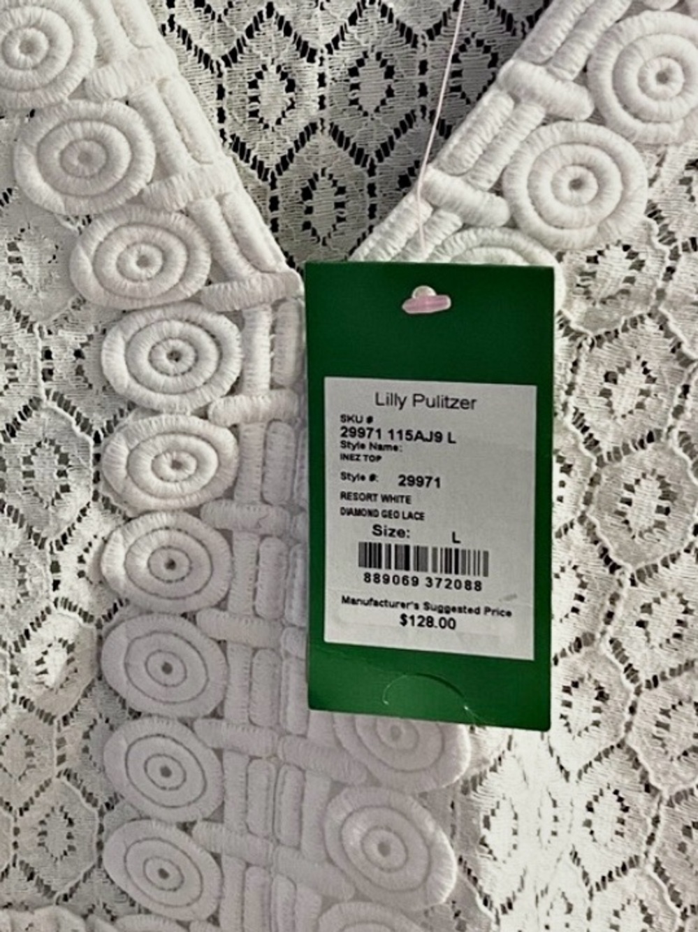 NWT Lilly Pulitzer Size L White Lace Peplum V Neck Flutter Sleeve Blouse - Picture 7 of 7